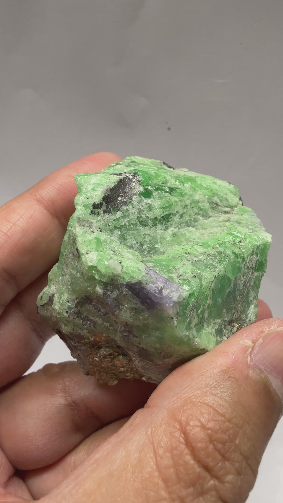 Tsavorite Garnet with Tanzanite and Pyrite, 169.50gm, Merelani Tanzania, Untreated Unheated.