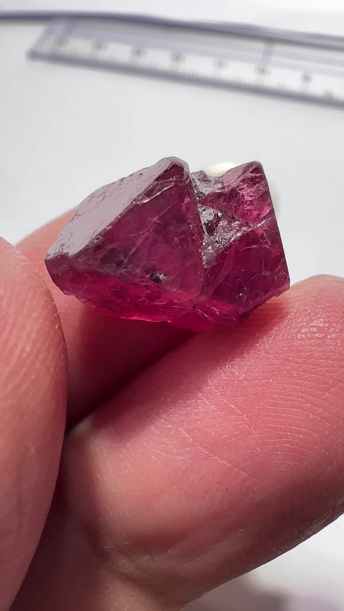 Mahenge Red Spinel Crystal, 13.48ct, Twin Crystal, Mahenge, Tanzania, Untreated Unheated - Tiny Facetable Portions. 15.9 x 9 x 8.8 mm