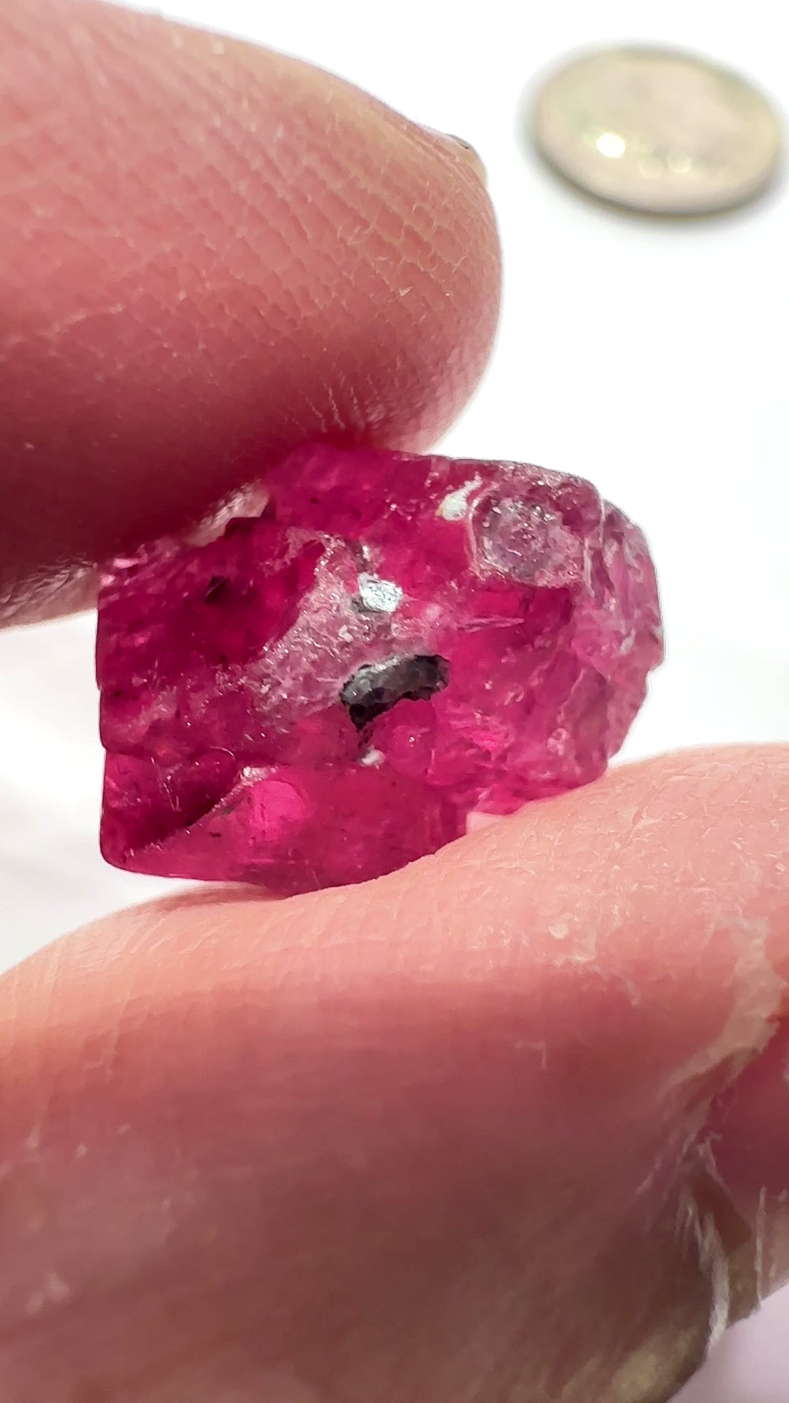 Mahenge Red Spinel Crystal, 13.48ct, Twin Crystal, Mahenge, Tanzania, Untreated Unheated - Tiny Facetable Portions. 15.9 x 9 x 8.8 mm