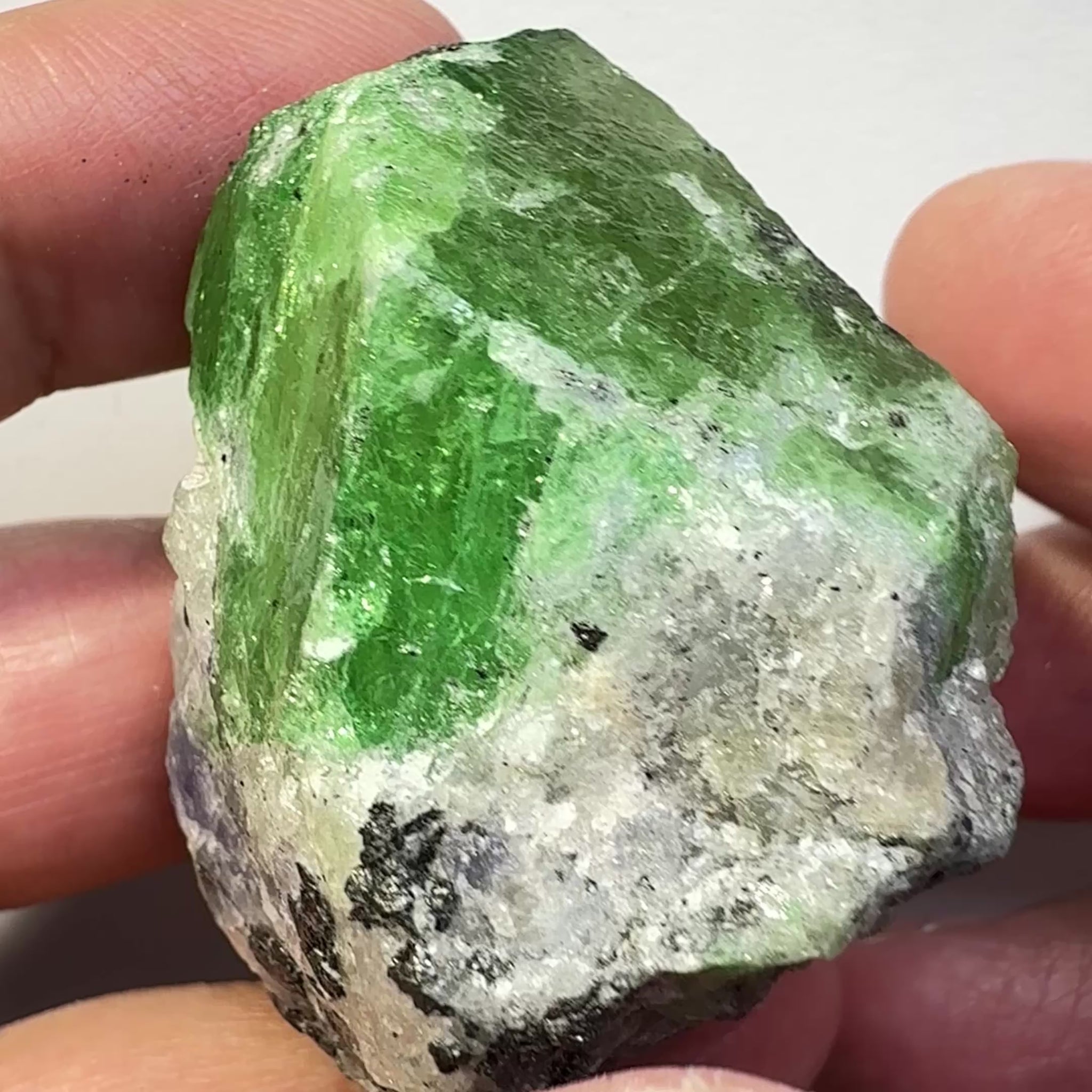 Tsavorite Garnet Crystal with Tanzanite, 435.00ct, Merelani, Tanzania, Untreated Unheated