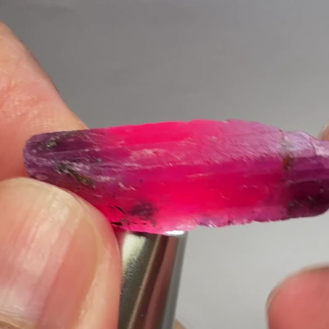 Ruby Crystal, Untreated Unheated, Tanzania, cleavage plane, formed like this, a dab of oil will remove the white dryness on the skin, Translucent, 37.85ct