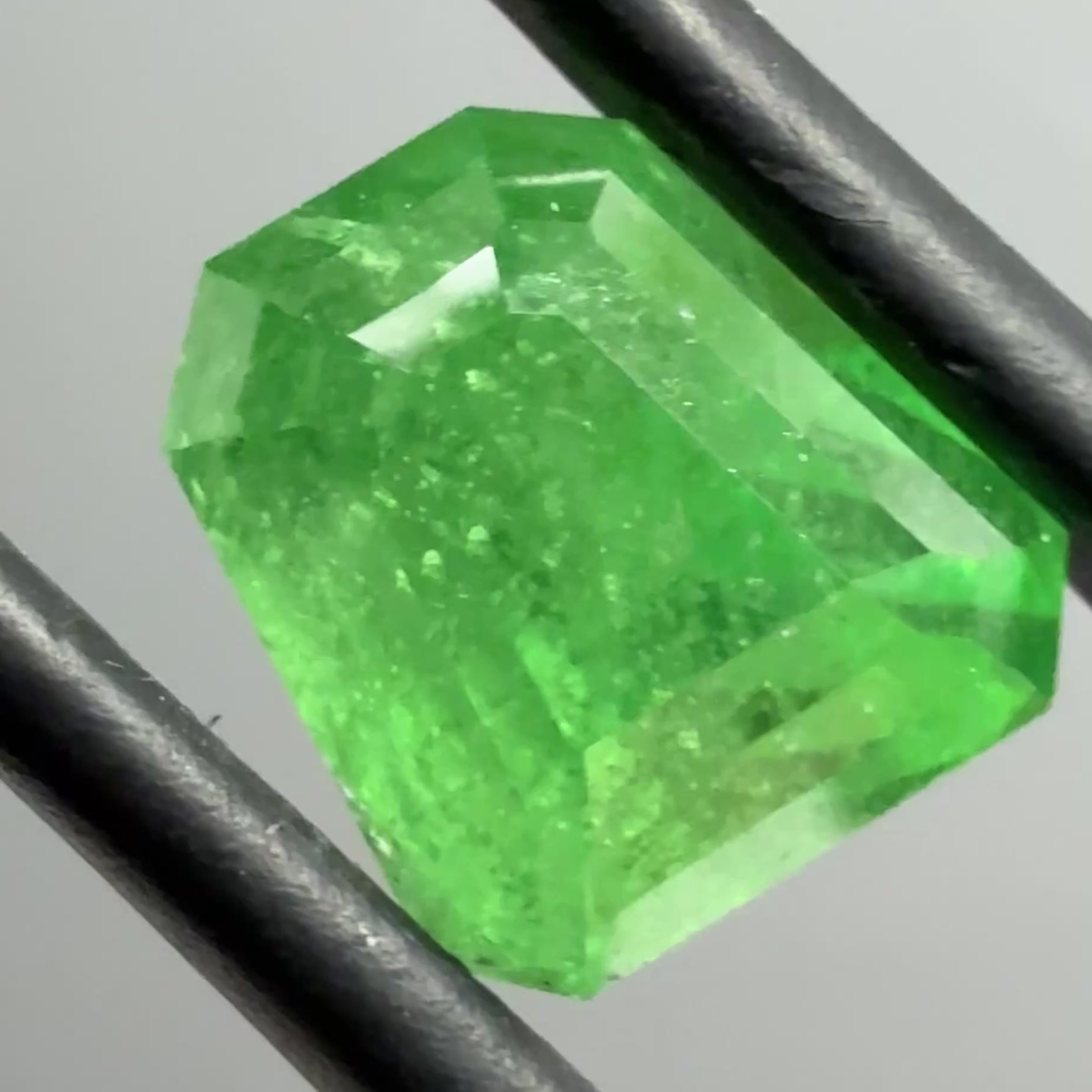 Tsavorite Garnet, Fancy Freeform Cut, 4.39ct, Tanzania, Untreated Unheated, typical sugary type inclusions