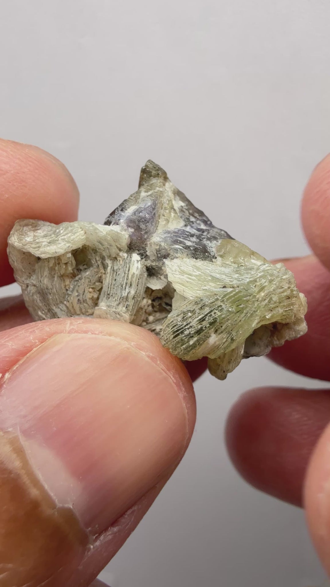 Prehinite with Tanzanite Crystal, 29.84ct, Merelani, Tanzania, Untreated Unheated, see the unheated tanzanite location in the next pictures and video