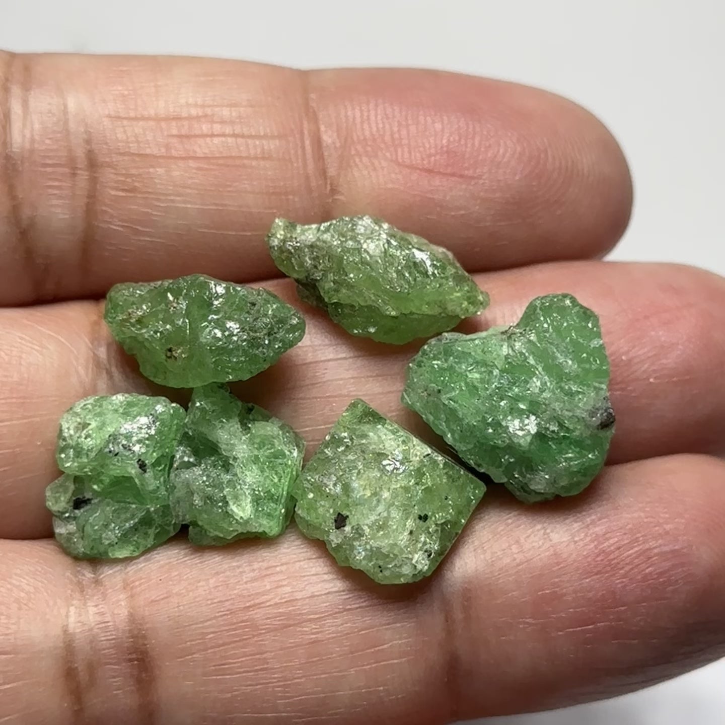 Tsavorite Lot, 56ct, 6 pc crystals / cab grade. Tanzania, Untreated Unheated