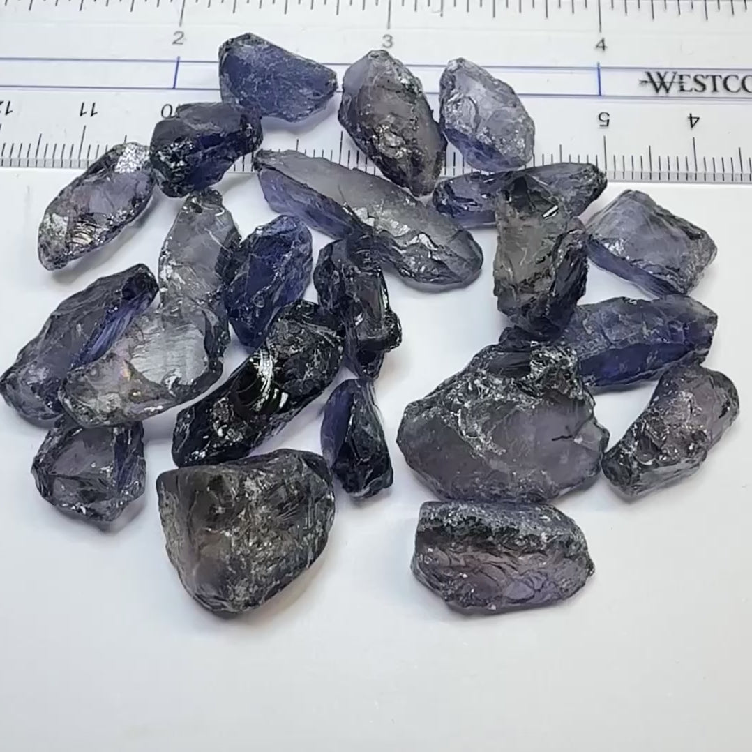 Iolite Lot, 181.83ct, Babati, Tanzania, Untreated Unheated, 22pcs, 8.26ct av. many vvs, some will have the odd veil that you will have to divide the stone or remove on disk