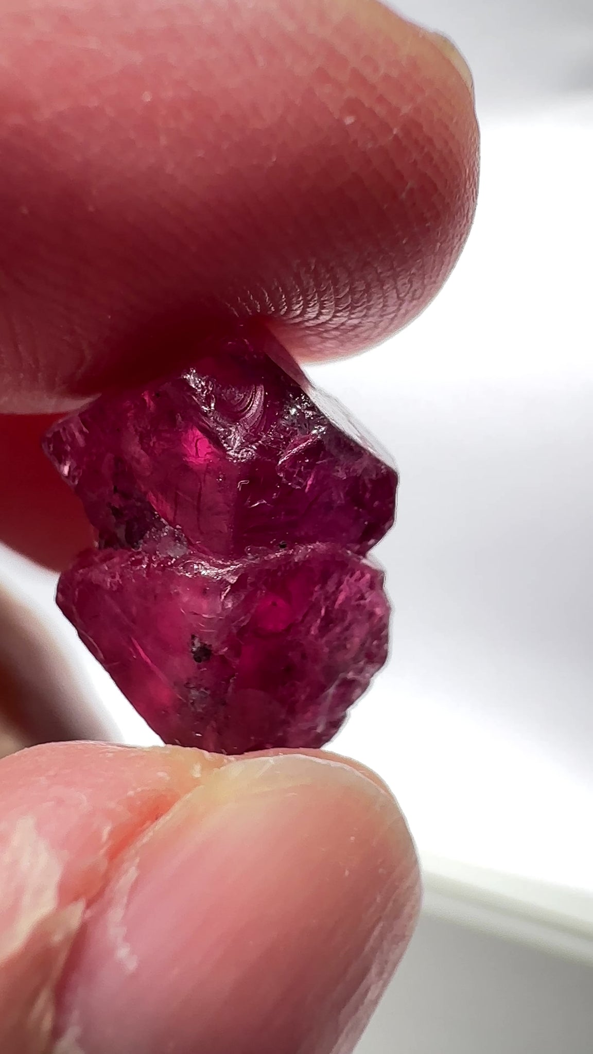 Mahenge Red Spinel Crystal, 13.48ct, Twin Crystal, Mahenge, Tanzania, Untreated Unheated - Tiny Facetable Portions. 15.9 x 9 x 8.8 mm
