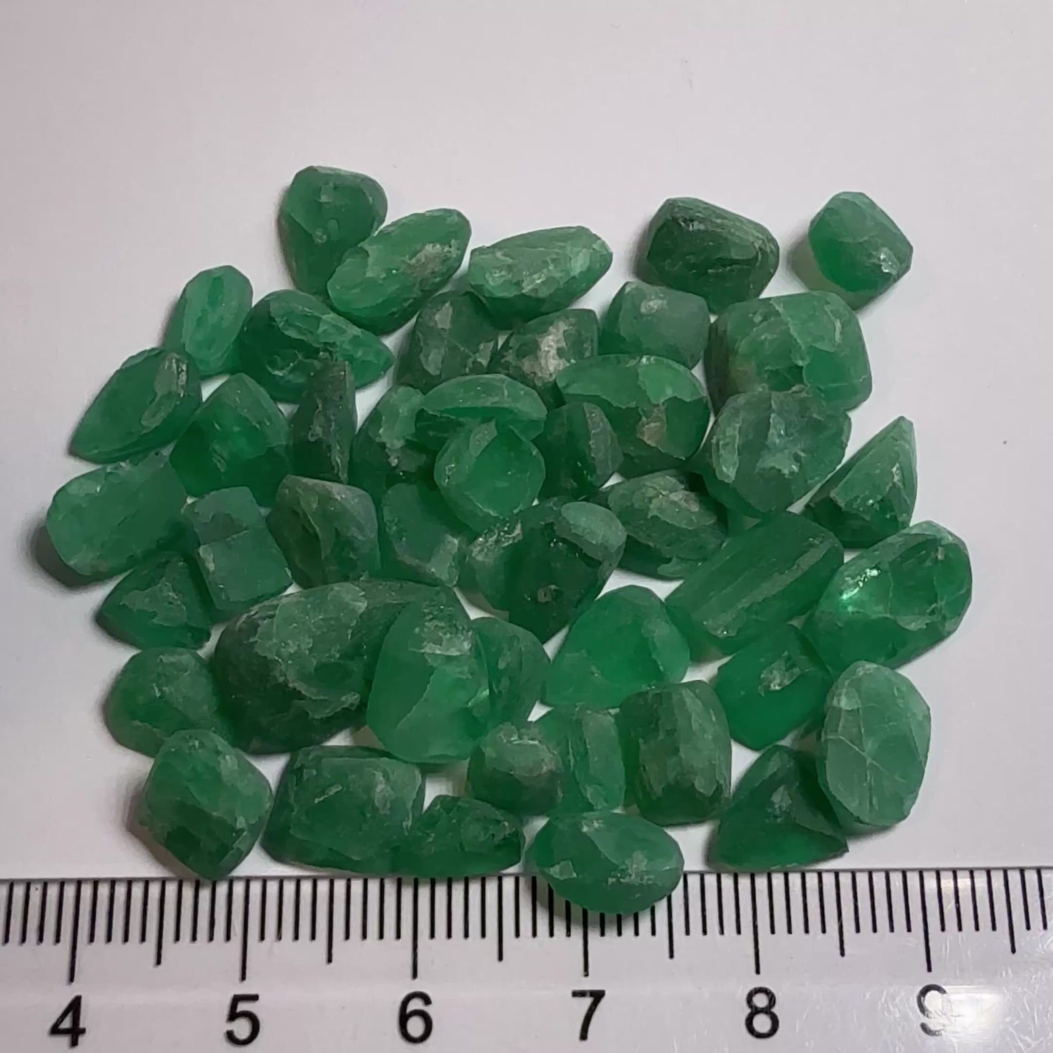 Emerald Preform Lot, 89.28ct, Sumbawanga, Tanzania, Untreated Unheated, no oil, 1.16ct-6.40ct, these are heavily included but a deep saturated colour, with the inclusions probably best to cab, price reflects&nbsp;