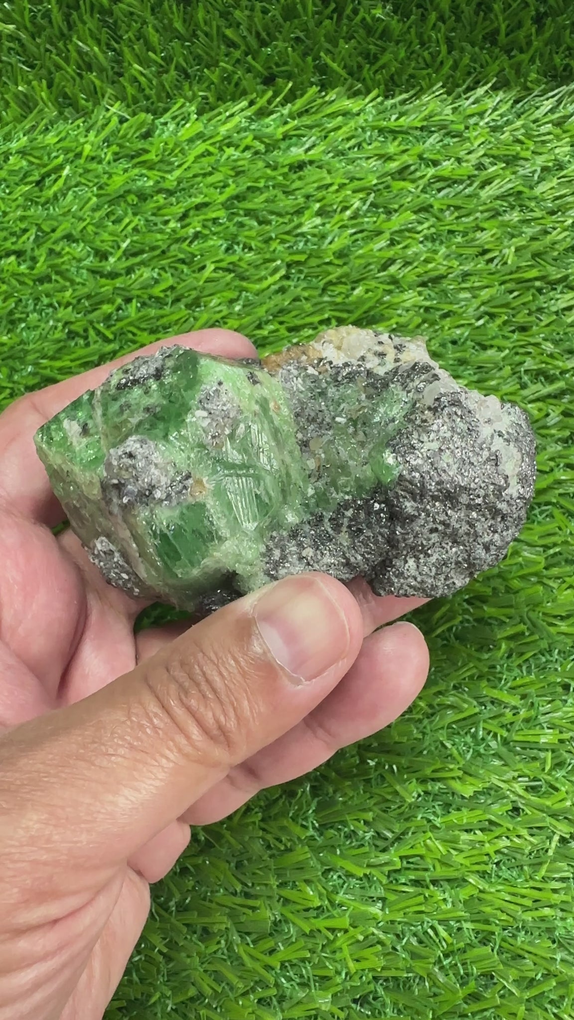 Tsavorite Garnet Crystal on Matrix, 247gm, Merelani, Tanzania, Untreated Unheated