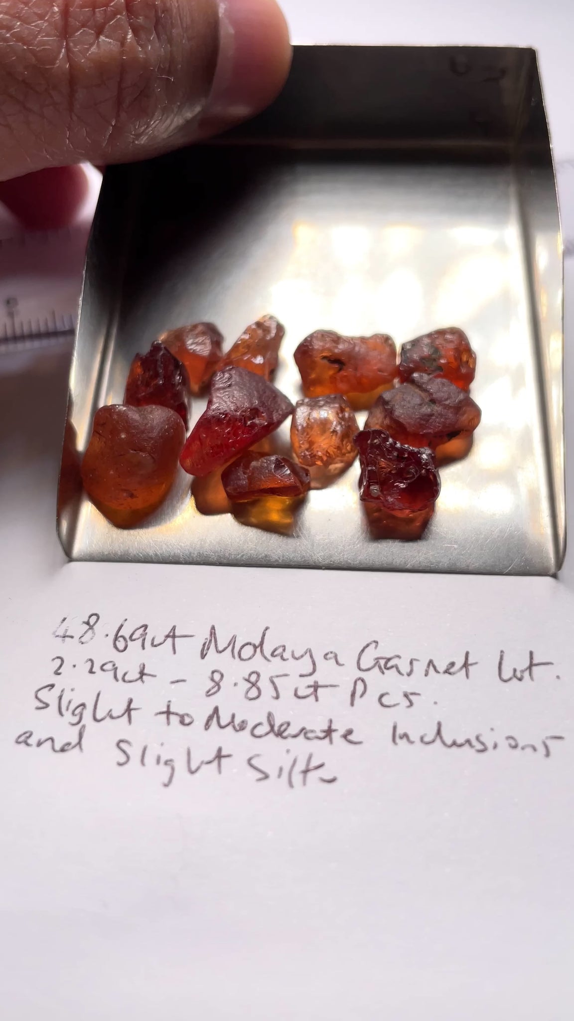 Malaya Garnet Lot, 48.69ct, ALL HAVE SLIGHT TO MODERATE INCLUSIONS AND SLIGHT SILK, Tanzania, Untreated Unheated. 2.29ct - 8.85ct